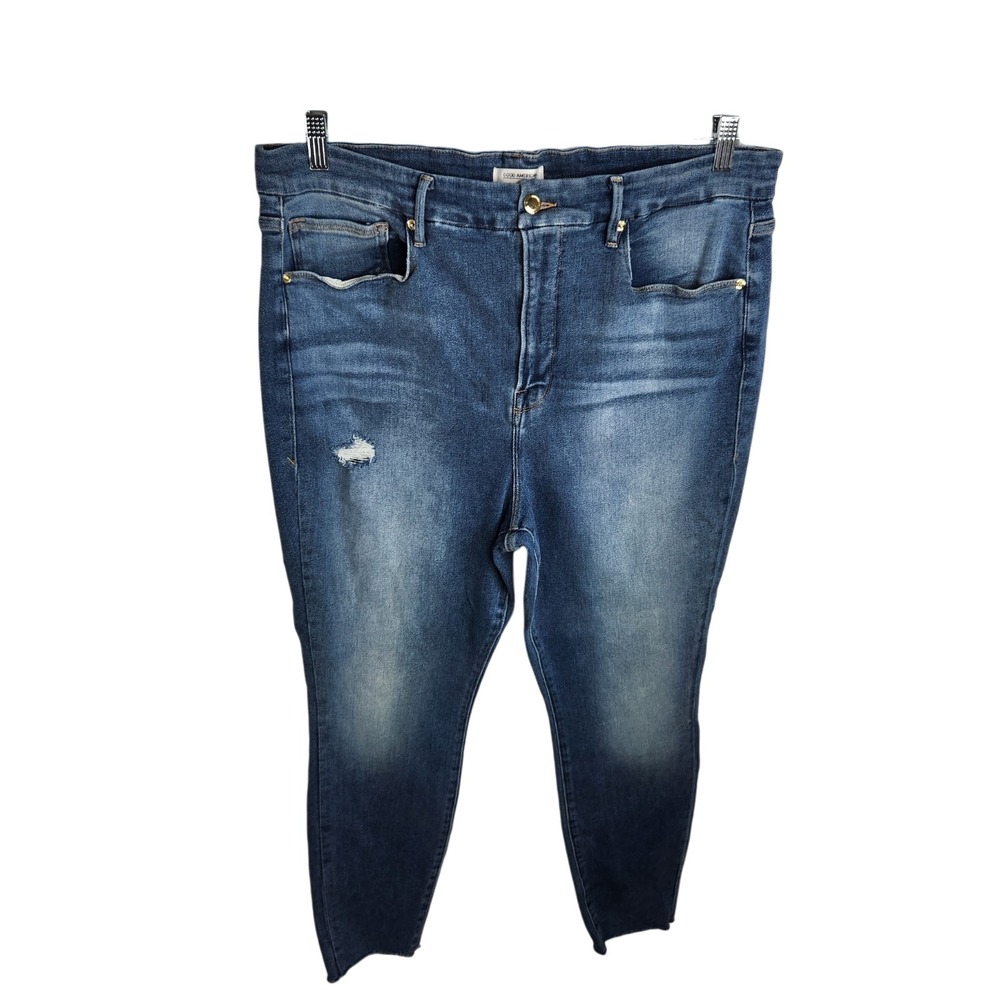 Good American Good Legs‎ Jeans Size 20 Blue372 High Rise Skinny Stretch Raw Hem